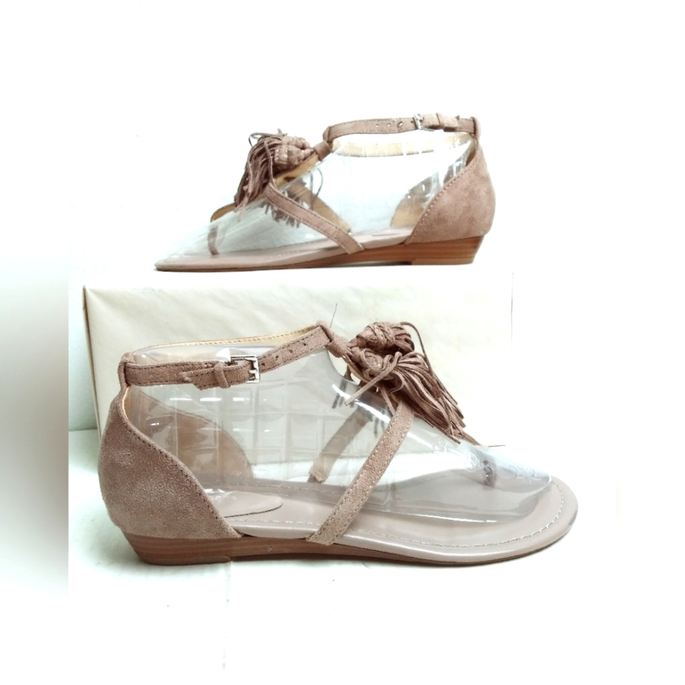 Liz Claiborne Darcy 7.5M Taupe Sandal with T-Strap and Adjustable Ankle Straps